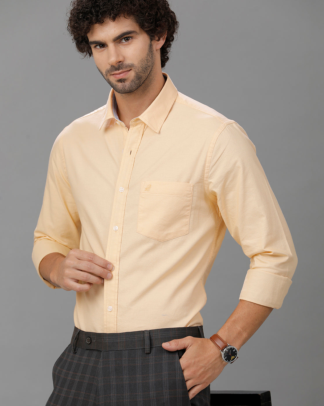 Beige Oxford Solid Cotton Shirt