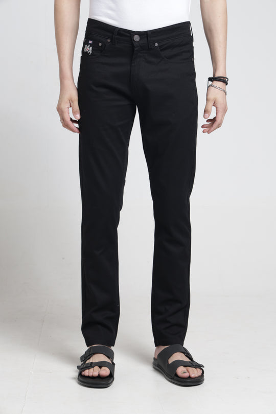 Black Solid Casual Cotton Trouser