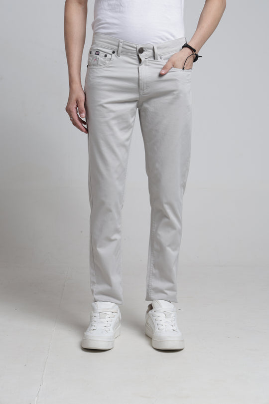 Beige Solid Casual Cotton Trouser