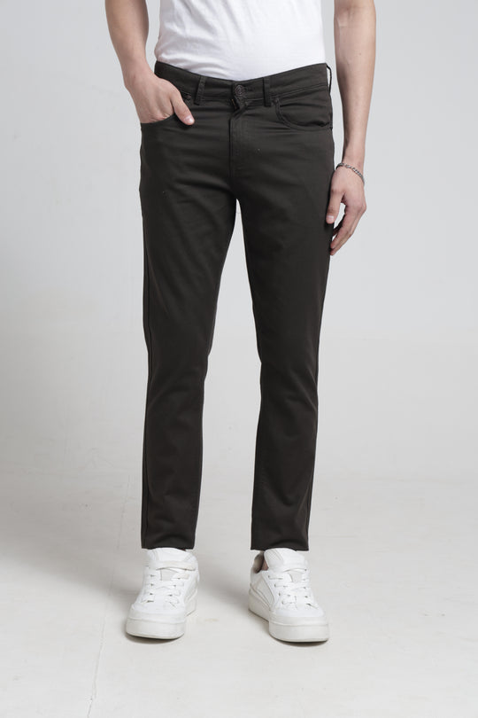 Olive Solid Casual Cotton Trouser