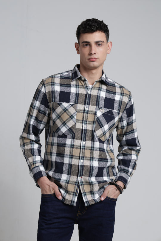 Mens Pointed Collar Long Sleeves Checks Shirt