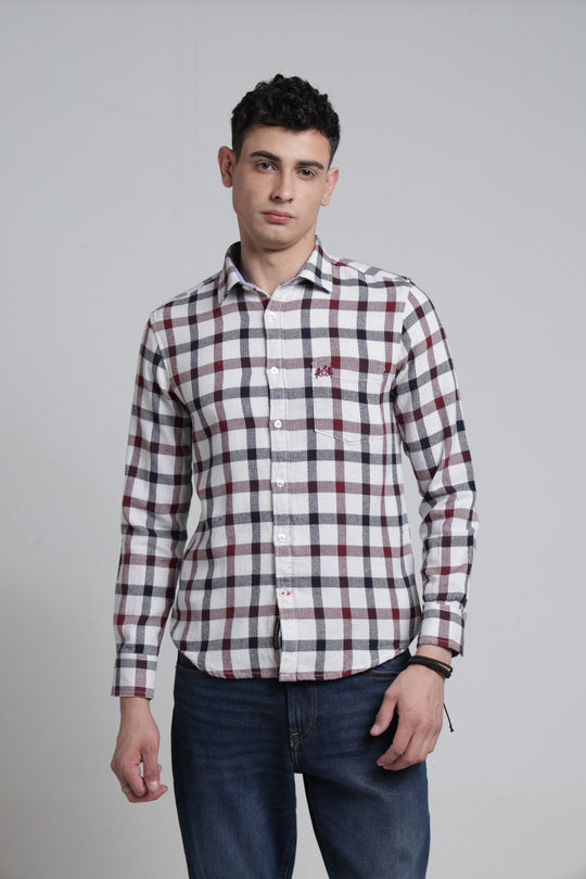 Mens Pointed Collar Long Sleeves Checks Shirt