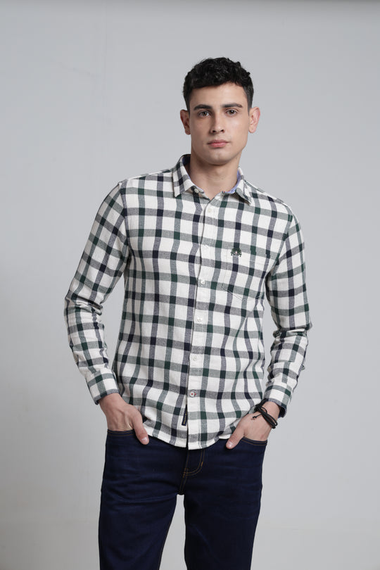 Mens Pointed Collar Long Sleeves Checks Shirt