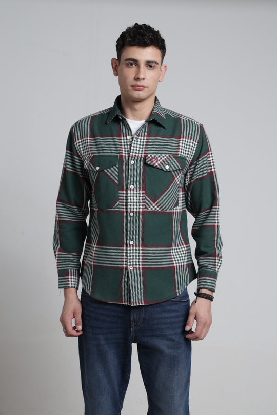 Mens Pointed Collar Long Sleeves Checks Shirt