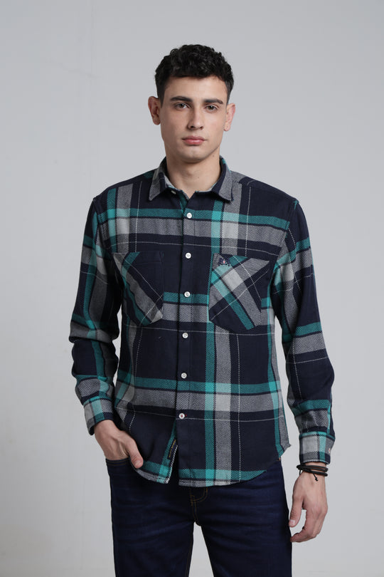 Mens Pointed Collar Double Pocket Flap Shirt