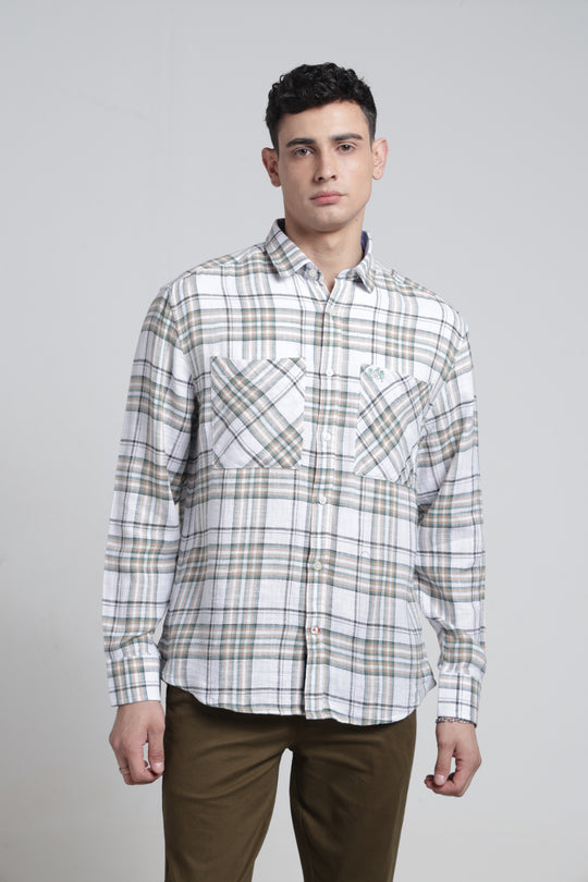 Mens Pointed Collar Full Sleeve Double Pocket Shirt