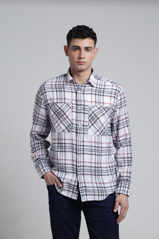 Mens Pointed Collar Full Sleeve Double Pocket Shirt