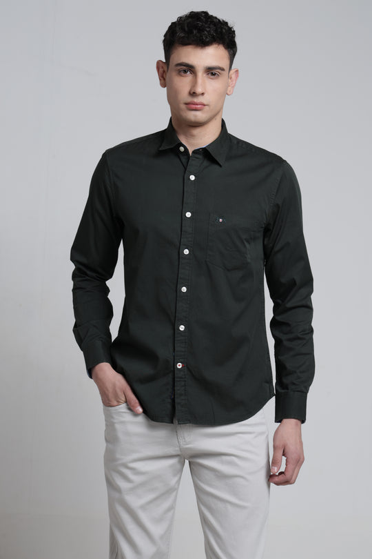 Mens Pointed Collar Full Sleeves Solid Shirt