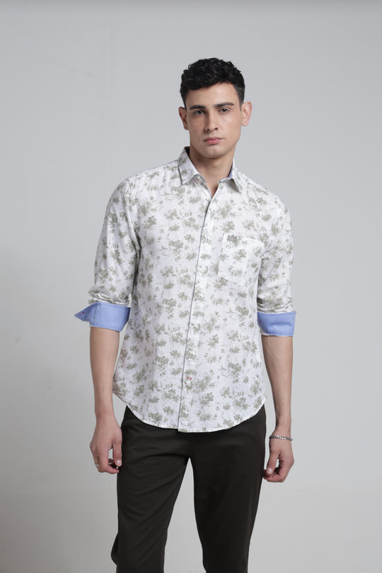 Mens Pointed Collar Full Sleeves Printed Shirt