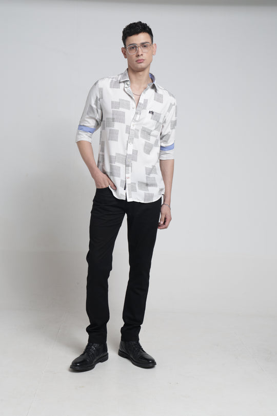 Mens Pointed Collar Full Sleeves Modal Printed Shirt