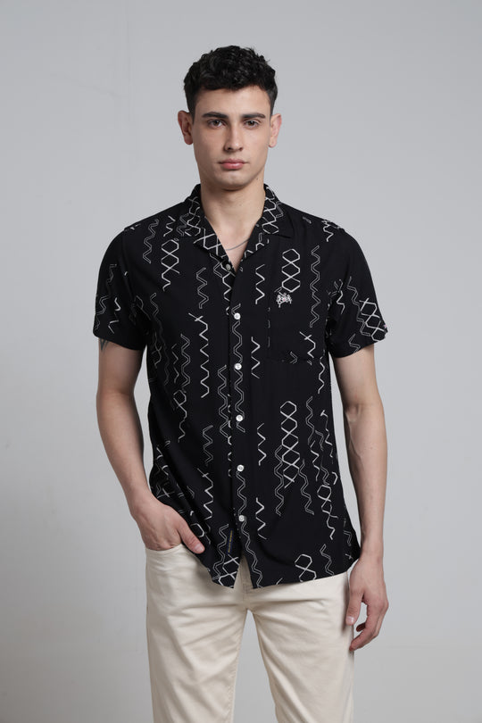 Mens Resort Collar Half Sleeve Modal Print Shirt