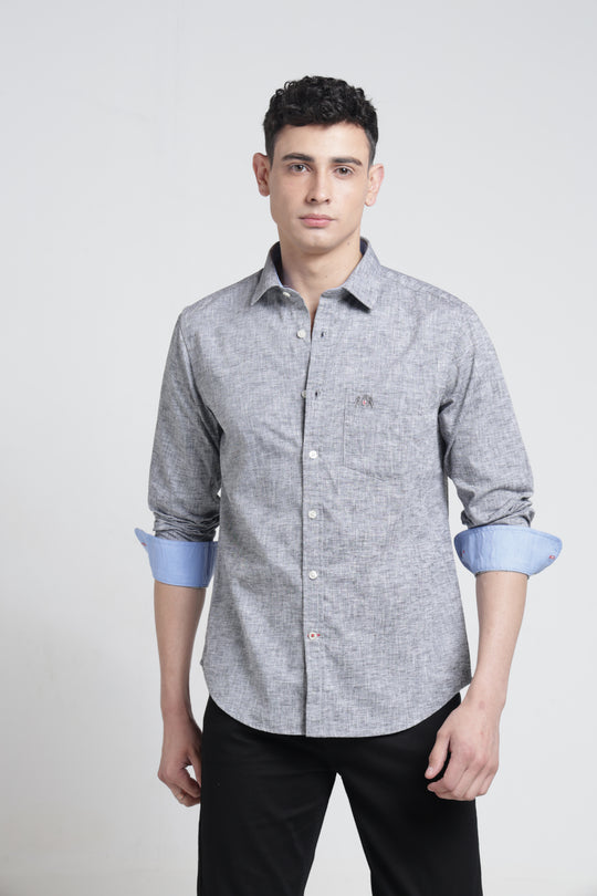 Mens Pointed Collar Full Sleeves Solid Linen Shirt