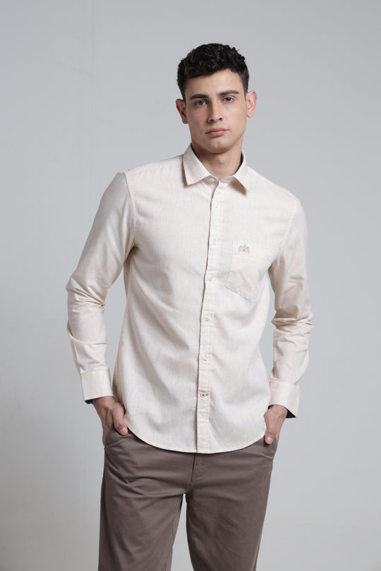 Mens Pointed Collar Full Sleeves Solid Linen Shirt