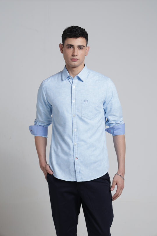 Mens Pointed Collar Full Sleeves Solid Linen Shirt