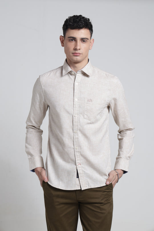 Mens Pointed Collar Full Sleeves Solid Linen Shirt