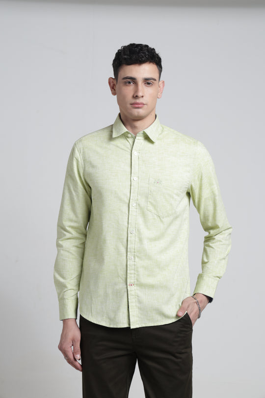 Mens Pointed Collar Full Sleeves Solid Linen Shirt
