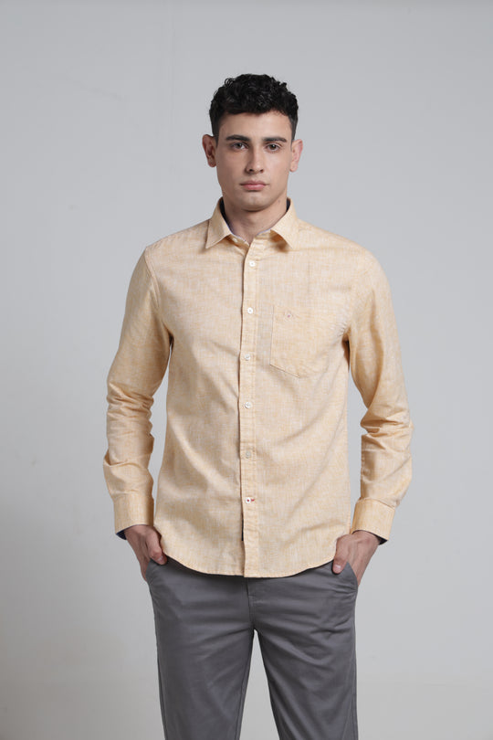 Mens Pointed Collar Full Sleeves Solid Linen Shirt