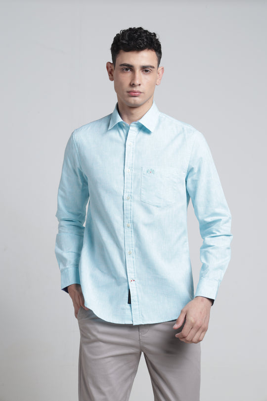 Mens Pointed Collar Full Sleeves Solid Linen Shirt