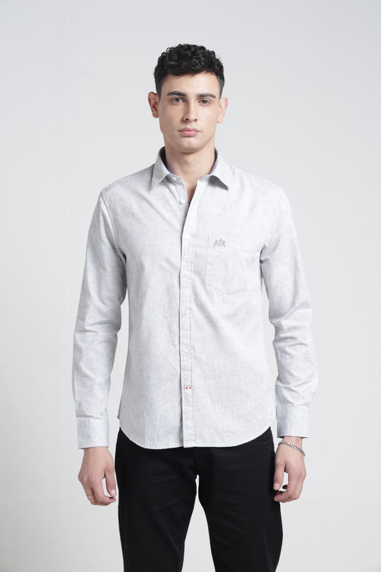 Mens Pointed Collar Full Sleeves Solid Linen Shirt