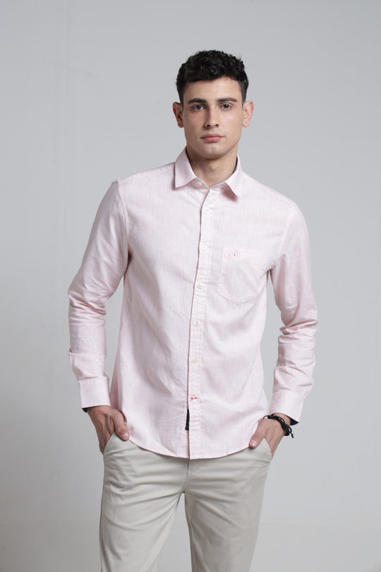 Mens Pointed Collar Full Sleeves Solid Linen Shirt