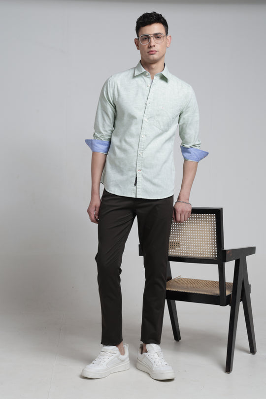 Mens Pointed Collar Full Sleeves Solid Linen Shirt