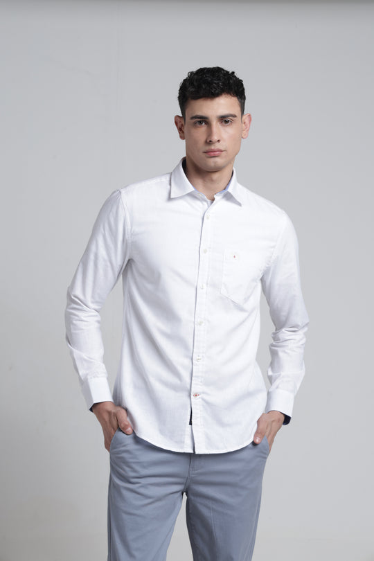 Mens Pointed Collar Full Sleeves Solid Linen Shirt