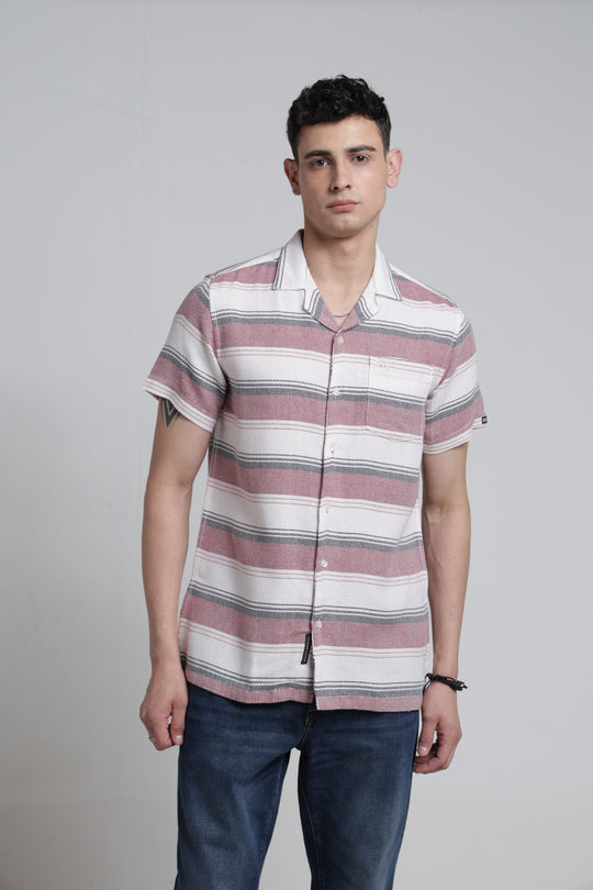 Mens Azorte Stripes Resort Collar Half Sleeve Shirt