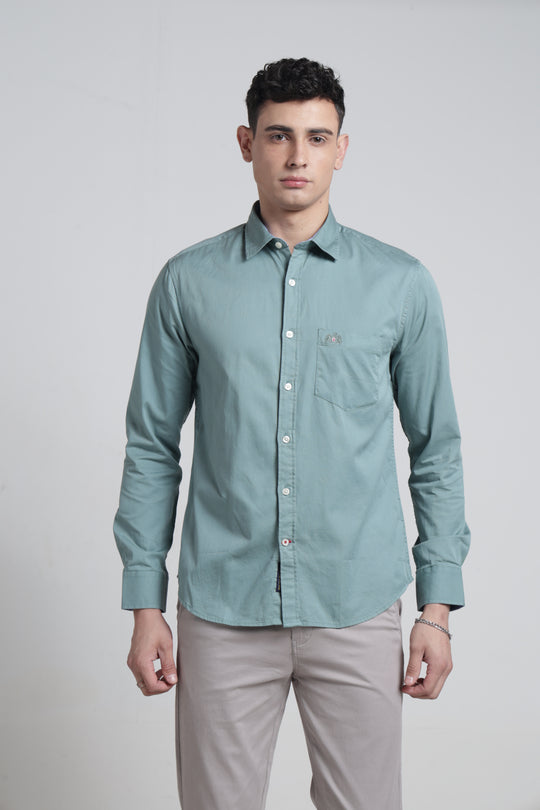 Mens Solid Twill Pointed Collar Full Sleeves Shirt