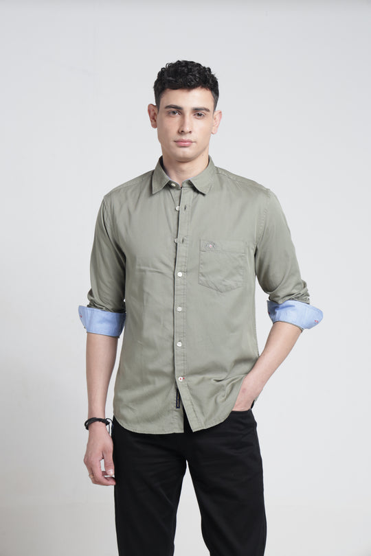 Mens Solid Twill Pointed Collar Full Sleeves Shirt