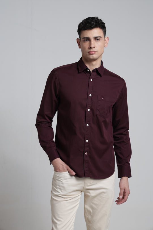 Mens Solid Twill Pointed Collar Full Sleeves Shirt