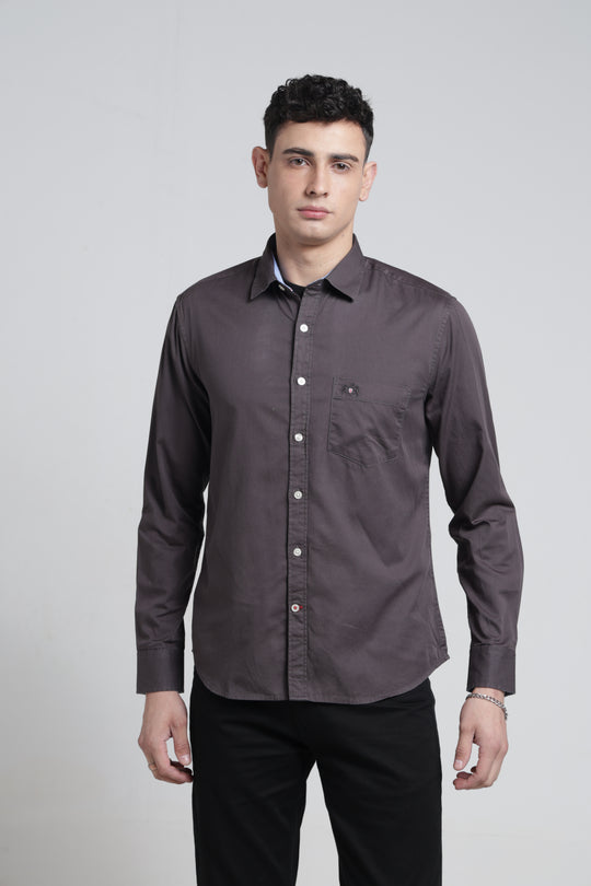 Mens Solid Twill Pointed Collar Full Sleeves Shirt