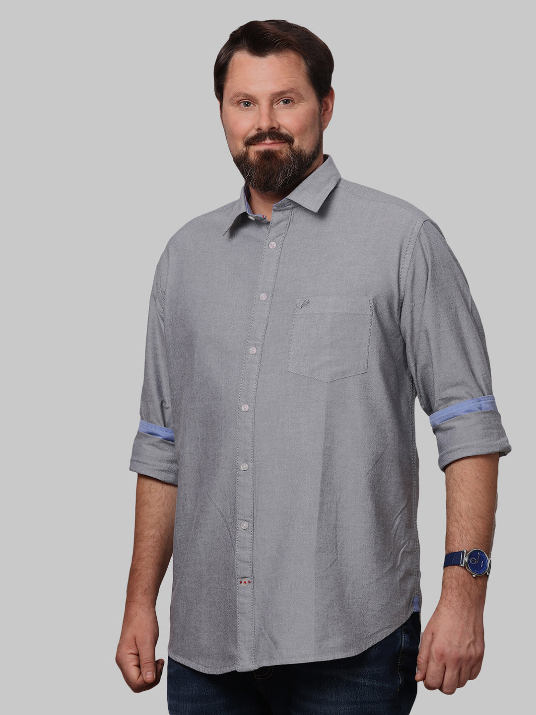 Big & Bold Grey Solid Casual Slim Fit Shirt ( Plus Size ) - Double Two