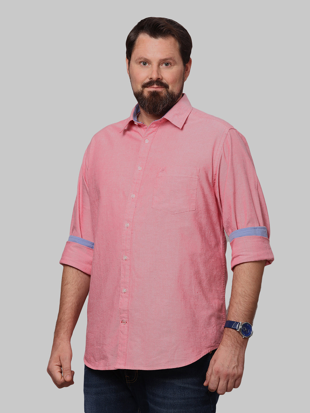 Big & Bold Pink Solid Casual Slim Fit Shirt ( Plus Size ) - Double Two