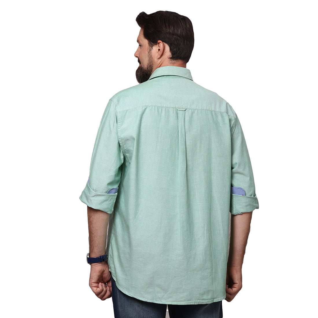 Big & Bold Solid Green Full Sleeves Slim Fit Casual Shirts (Plus Size) - Double Two