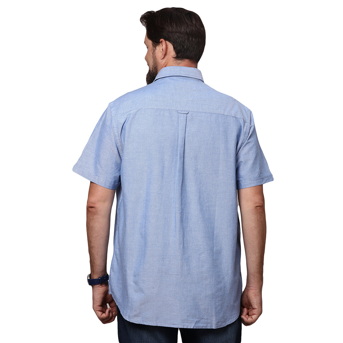 Big & Bold Solid Blue Half Sleeves Slim Fit Casual Shirts (Plus Size) - Double Two