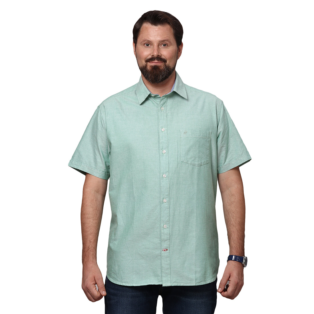 Big & Bold Solid Green Half Sleeves Slim Fit Casual Shirts (Plus Size) - Double Two