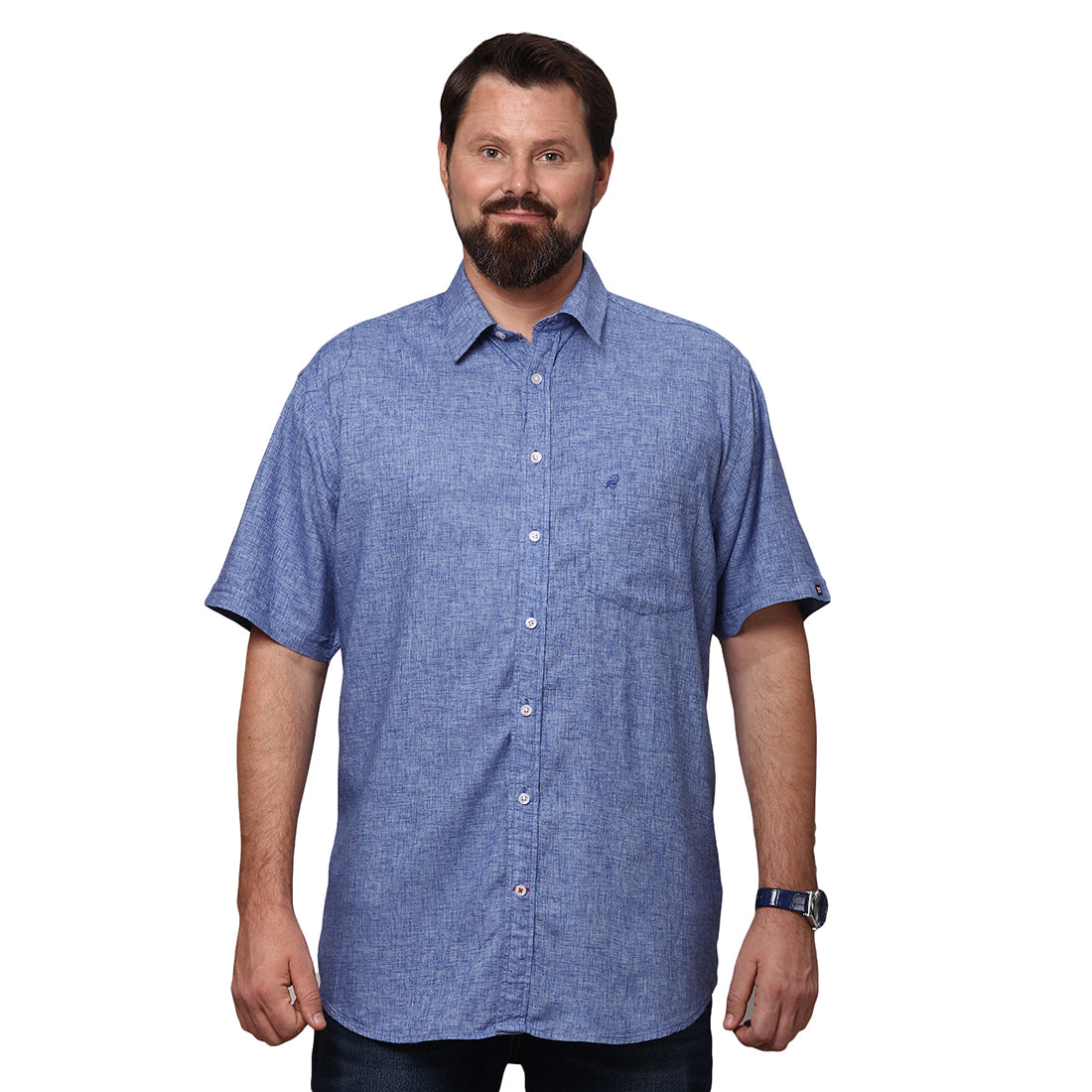 Big & Bold Solid Blue Half Sleeves Slim Fit Casual Shirts (Plus Size) - Double Two