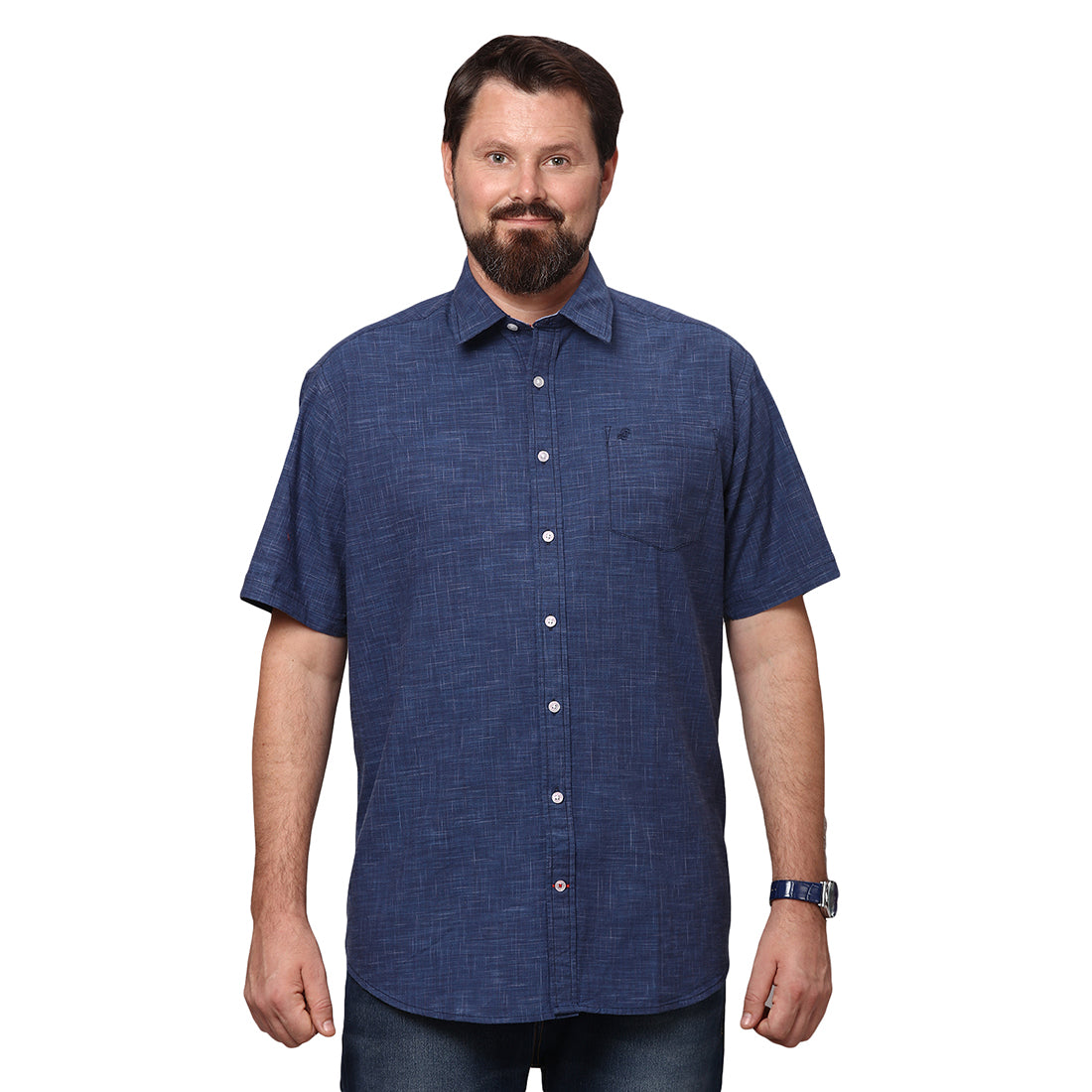 Big & Bold Solid Navy Blue Half Sleeves Slim Fit Casual Shirts (Plus Size) - Double Two