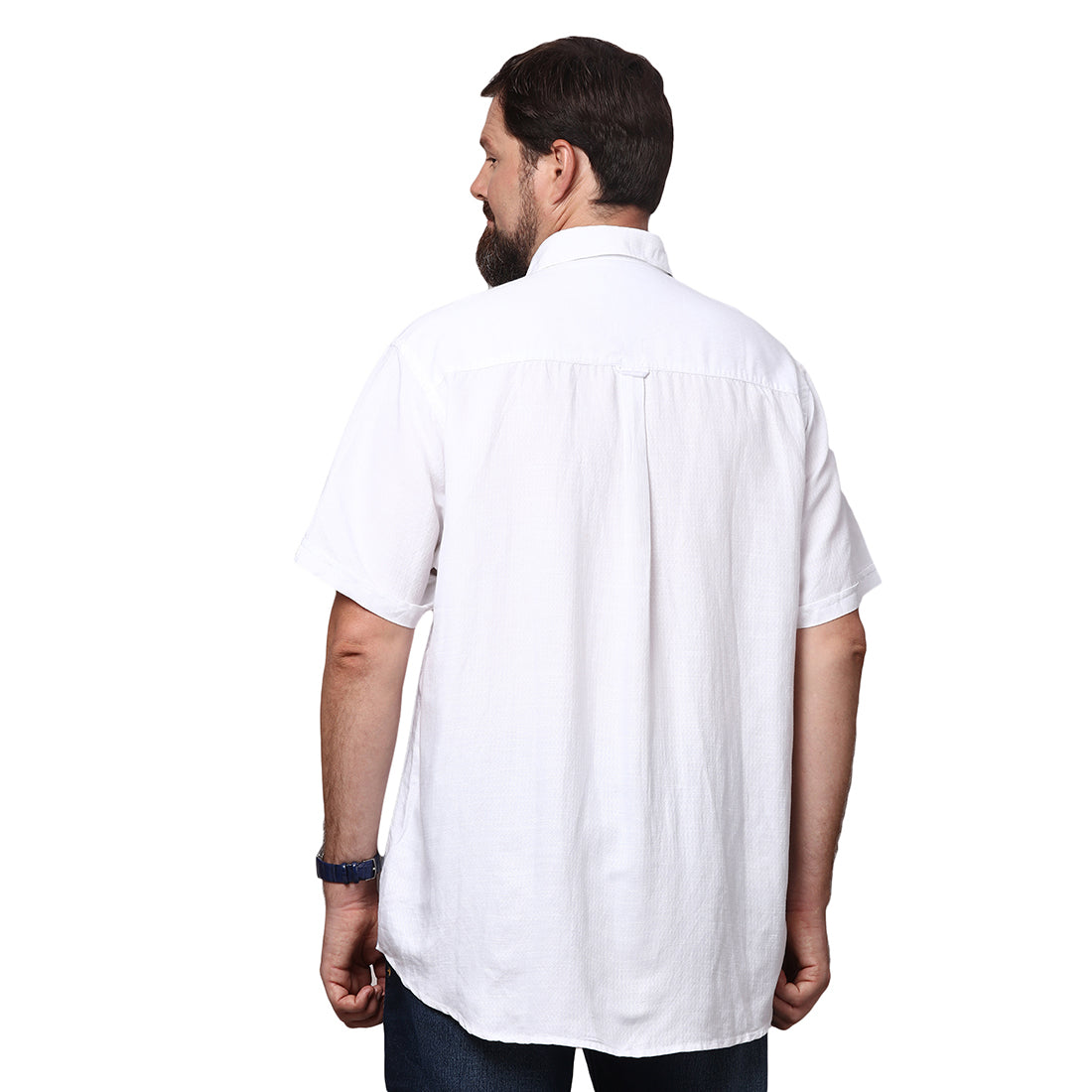 Big & Bold Solid White Half Sleeves Slim Fit Casual Shirts (Plus Size) - Double Two