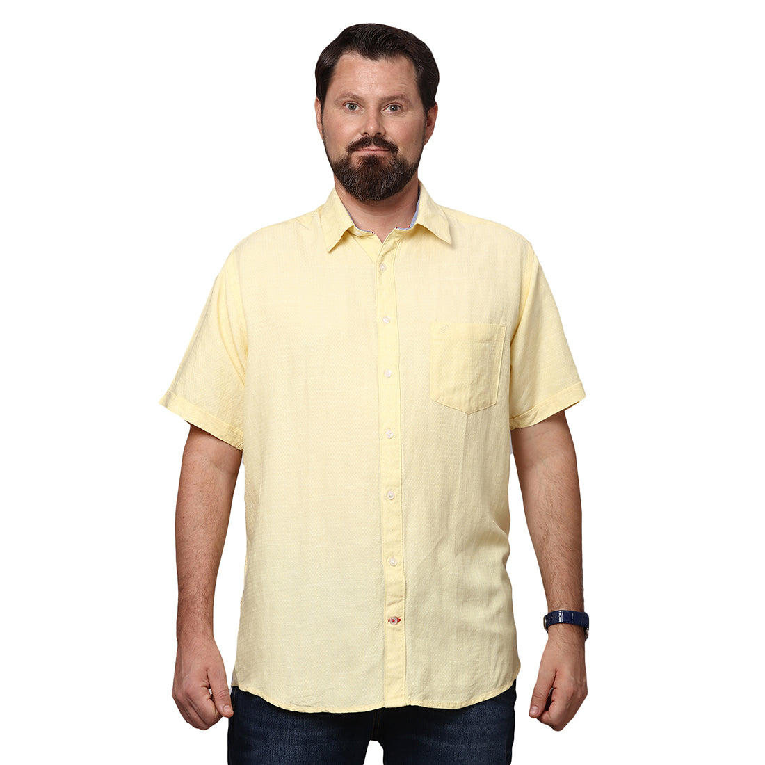 Big & Bold Solid Yellow Half Sleeves Slim Fit Casual Shirts (Plus Size) - Double Two