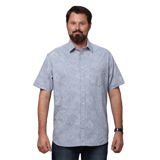Big & Bold Print Blue Half Sleeves Slim Fit Casual Shirts (Plus Size)