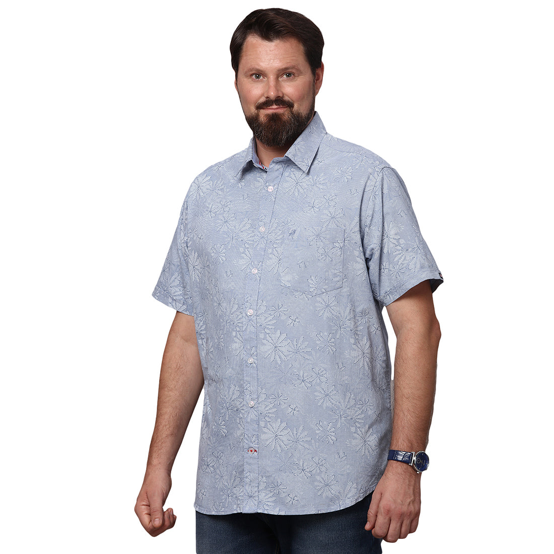 Big & Bold Print Blue Half Sleeves Slim Fit Casual Shirts (Plus Size) - Double Two