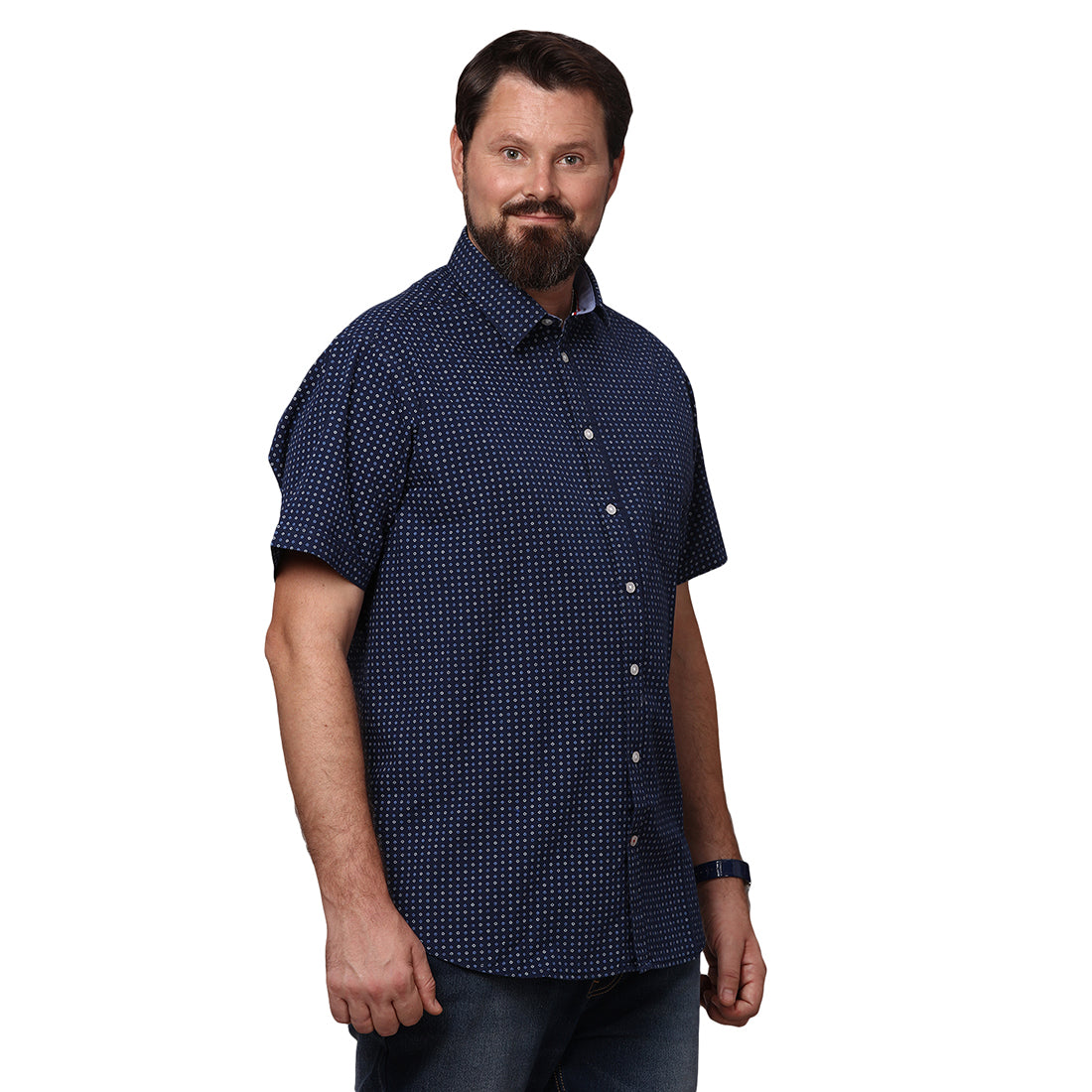 Big & Bold Print Navy Blue Half Sleeves Slim Fit Casual Shirts (Plus Size) - Double Two