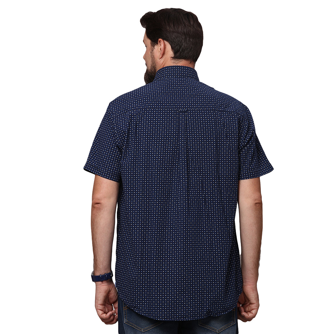 Big & Bold Print Navy Blue Half Sleeves Slim Fit Casual Shirts (Plus Size) - Double Two