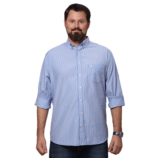 Big & Bold Stripes Blue Full Sleeves Slim Fit Casual Shirts (Plus Size)