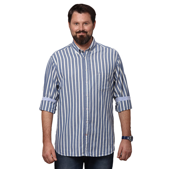 Big & Bold Stripes Blue Full Sleeves Slim Fit Casual Shirts (Plus Size)