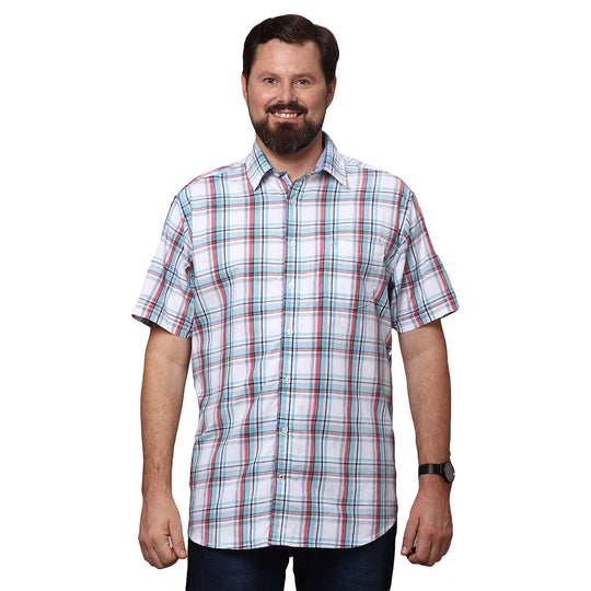 Big & Bold Checks Teal Half Sleeves Slim Fit Casual Shirts (Plus Size)