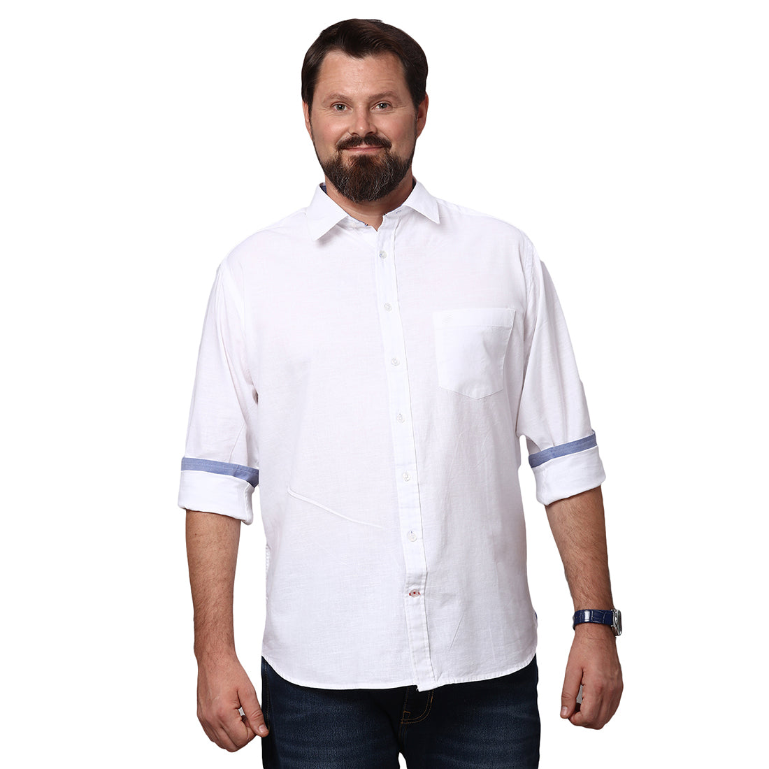 Big & Bold Solid White Full Sleeves Slim Fit Casual Shirts (Plus Size) - Double Two