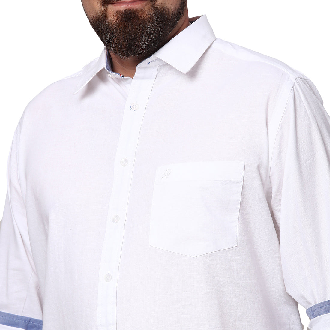 Big & Bold Solid White Full Sleeves Slim Fit Casual Shirts (Plus Size) - Double Two