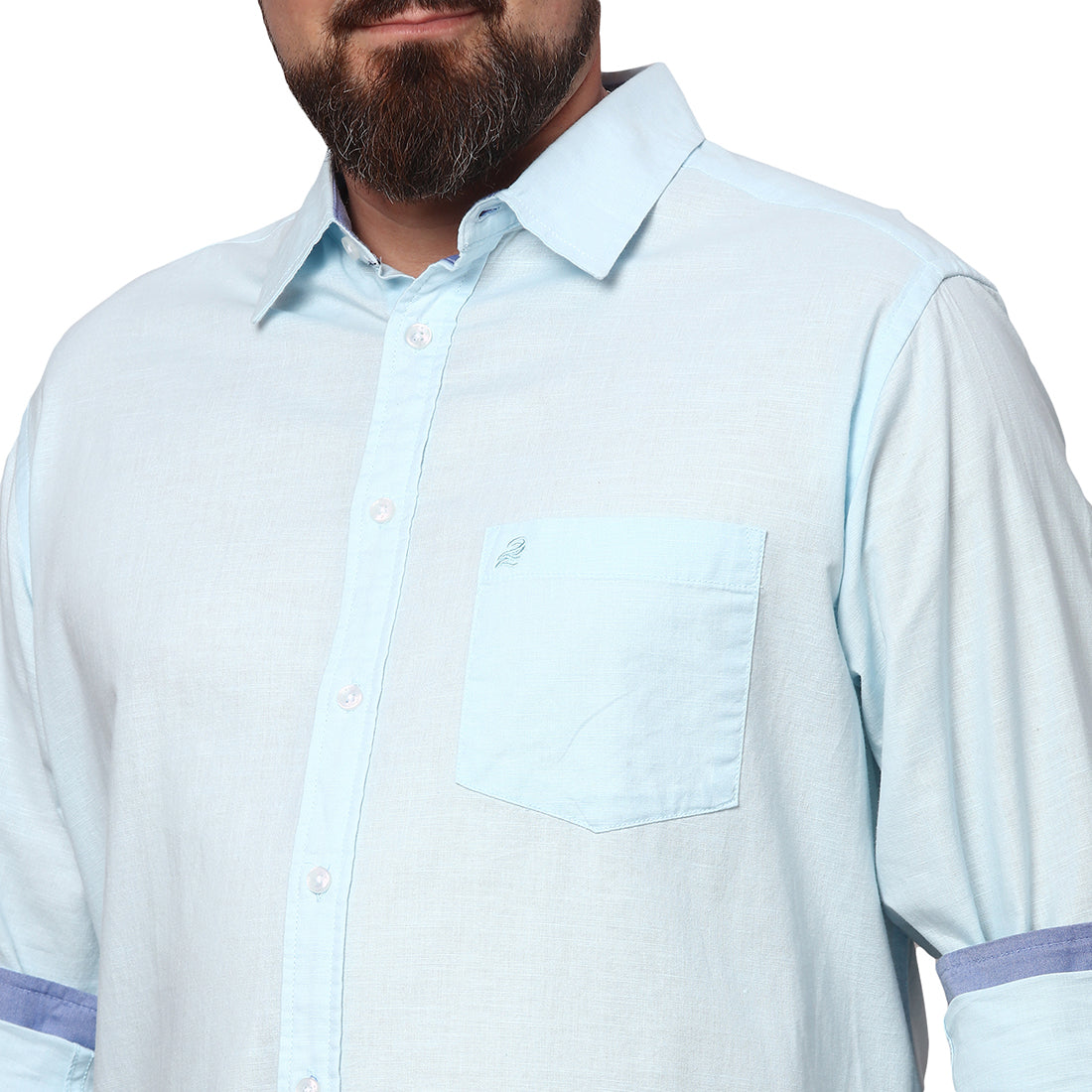 Big & Bold Solid Sky Blue Full Sleeves Slim Fit Casual Shirts (Plus Size) - Double Two